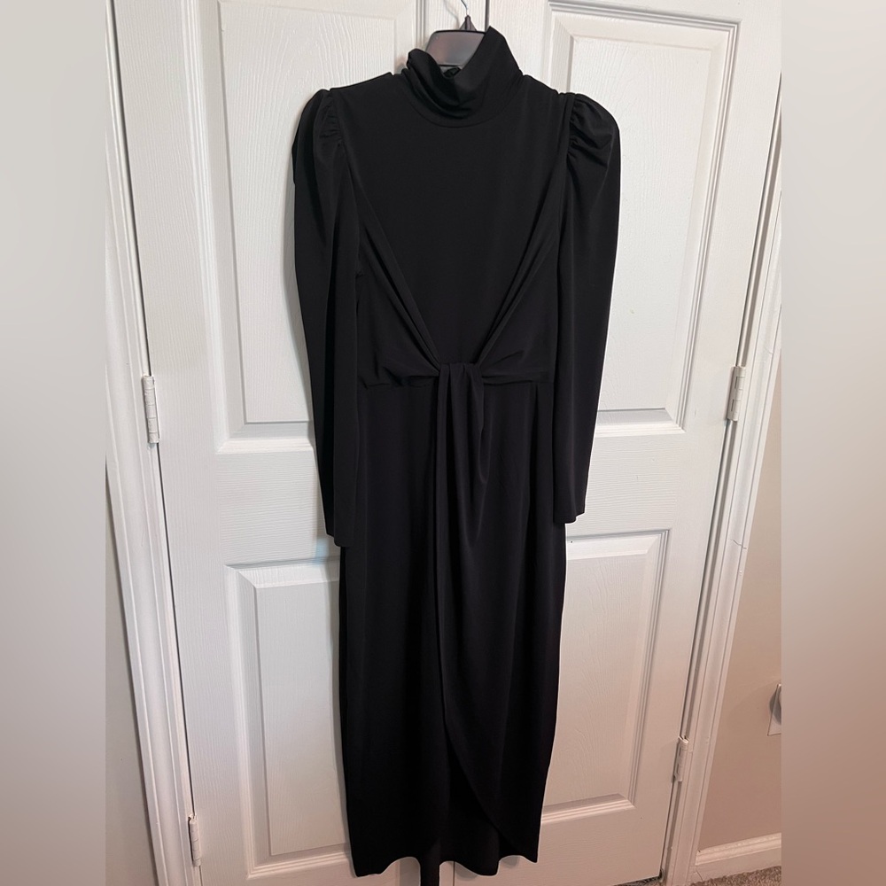 Express Midi Dress - Black Twist Front Long Sleeve Mock Neck- size M - Picture 3 of 10